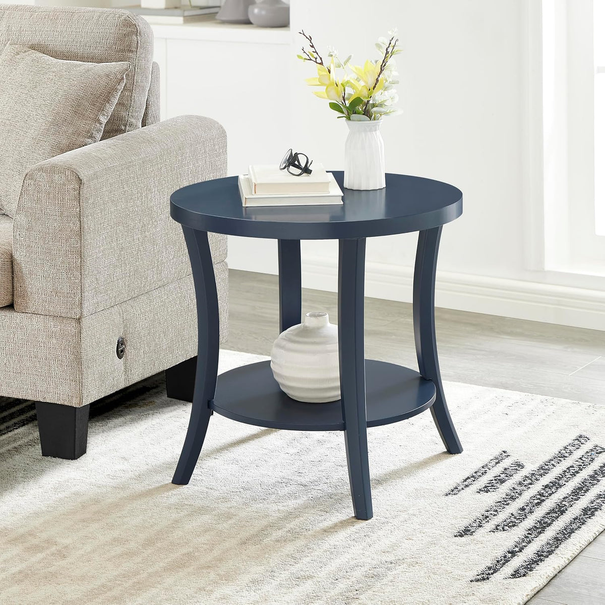 Roundhill Furniture Perth Contemporary Round End Table with Shelf