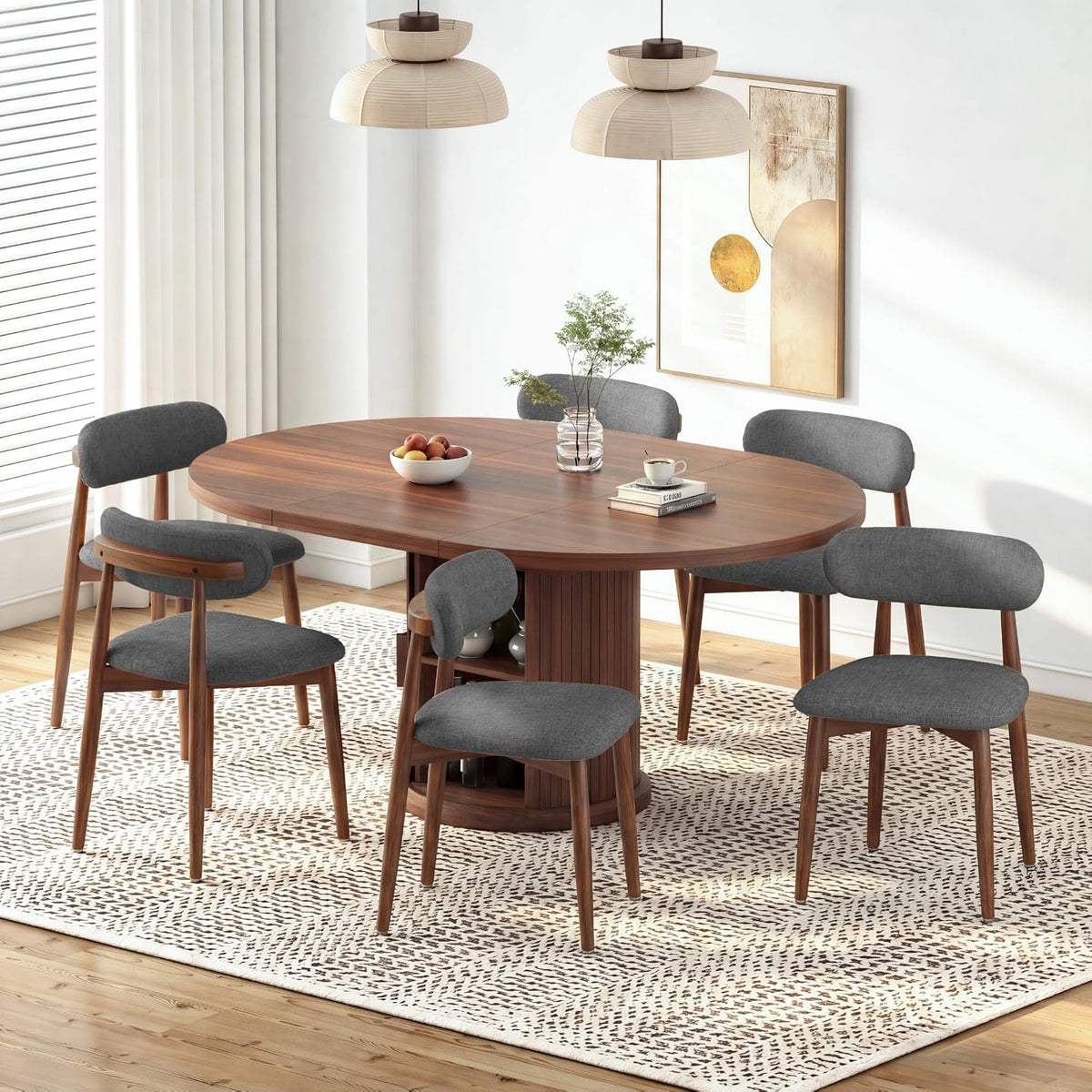 Solid Wood Dining Chairs Set of 4, Mid‑Century Modern Square Seat Cushion Chairs with Extra‑Thick 1.6" Legs and Curved Back, Heavy‑Duty Kitchen & Dining Room Chairs, Dark Grey