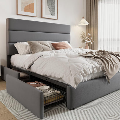 Allewie Modern Full Size Platform Bed Frame with 4 Storage Drawers