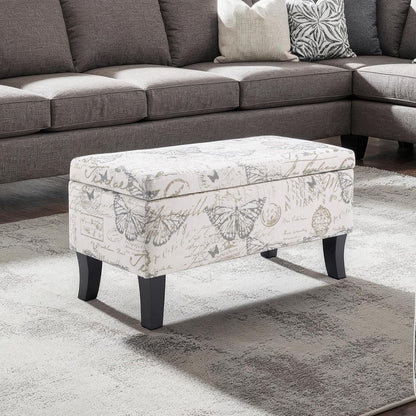 Convenience Concepts Designs4Comfort Winslow Storage Ottoman Bench 32" - Transitional Upholstered Footstool & Seat, for Living Room, Entryway, Hallway, & Bedroom, Butterfly Fabric