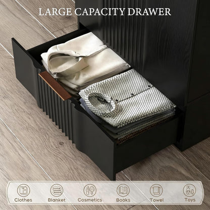 Brafab 67" Fluted Armoire Wardrobe Closet with Drawers, Black Cabinet
