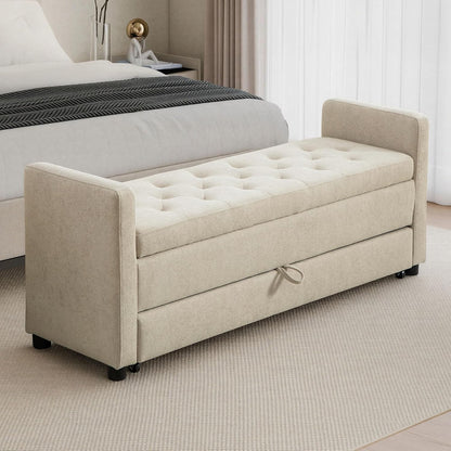 Chifee & Vingol 58.27" W Ottoman Bench with Double Storage Space, Upholstered End of Bed Storage Bench Entryway Shoe Benches,Griege