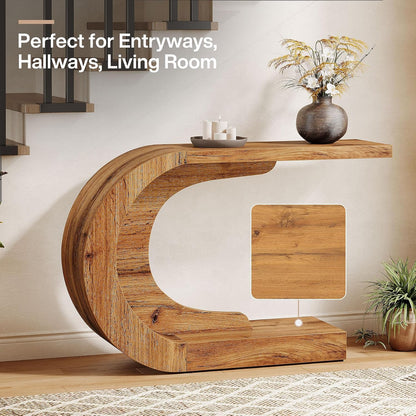Tribesigns 43.3" Mid-Century Modern Console Table for Entryway, Wood C-Shaped Hallway Entry Accent Table for Living Room, Entrance, Foyer, Easy Assembly, Natural Brown