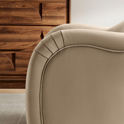 Modway Compose Barrel Chair with Performance Velvet Fabric in Taupe – Upholstered Accent Armchair with Curved Backrest – Cozy Lounge Chair for Reading – Round Comfy Single Sofa Club Chair