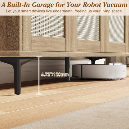JASIWAY Buffet Cabinet with Storage, 48" Rattan Sideboard with Adjustable Shelves, Modern Coffee Bar Cabinet Console Table with Doors, Credenza for Kitchen, Living Room, Entryway, Dining Room, Wood