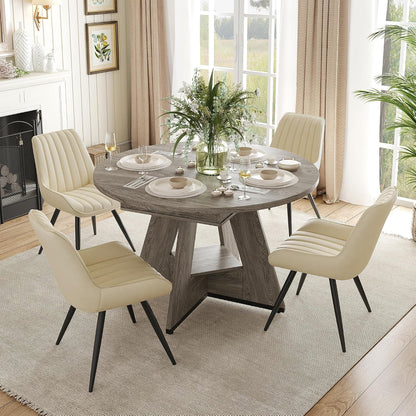 Miereirl Extendable Dining Table Set for 4-6, 47.24"-63" Round to Oval Dining Table Set with Upholstered Chairs, Hidden Storage Shelf, Kitchen & Dining Room Furniture for Apartment