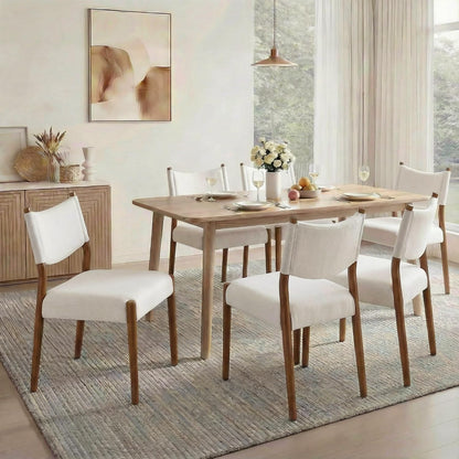 KISLOT Dining Chairs Set of 4, Ergonomic Upholstered Wood Chairs, White | Mid Century Modern Dining Room Chairs, Ergonomic Farmhouse Kitchen Chairs with Solid Rubber Wood Frame, Antique Walnut Leg