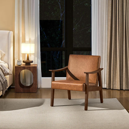 Yaheetech Accent Chair, Mid-Century Armchair with High Back Brown | Faux Leather Chair with Solid Wood Legs, Cozy Reading Leisure Chair for Living Room, Bedroom, Waiting Room
