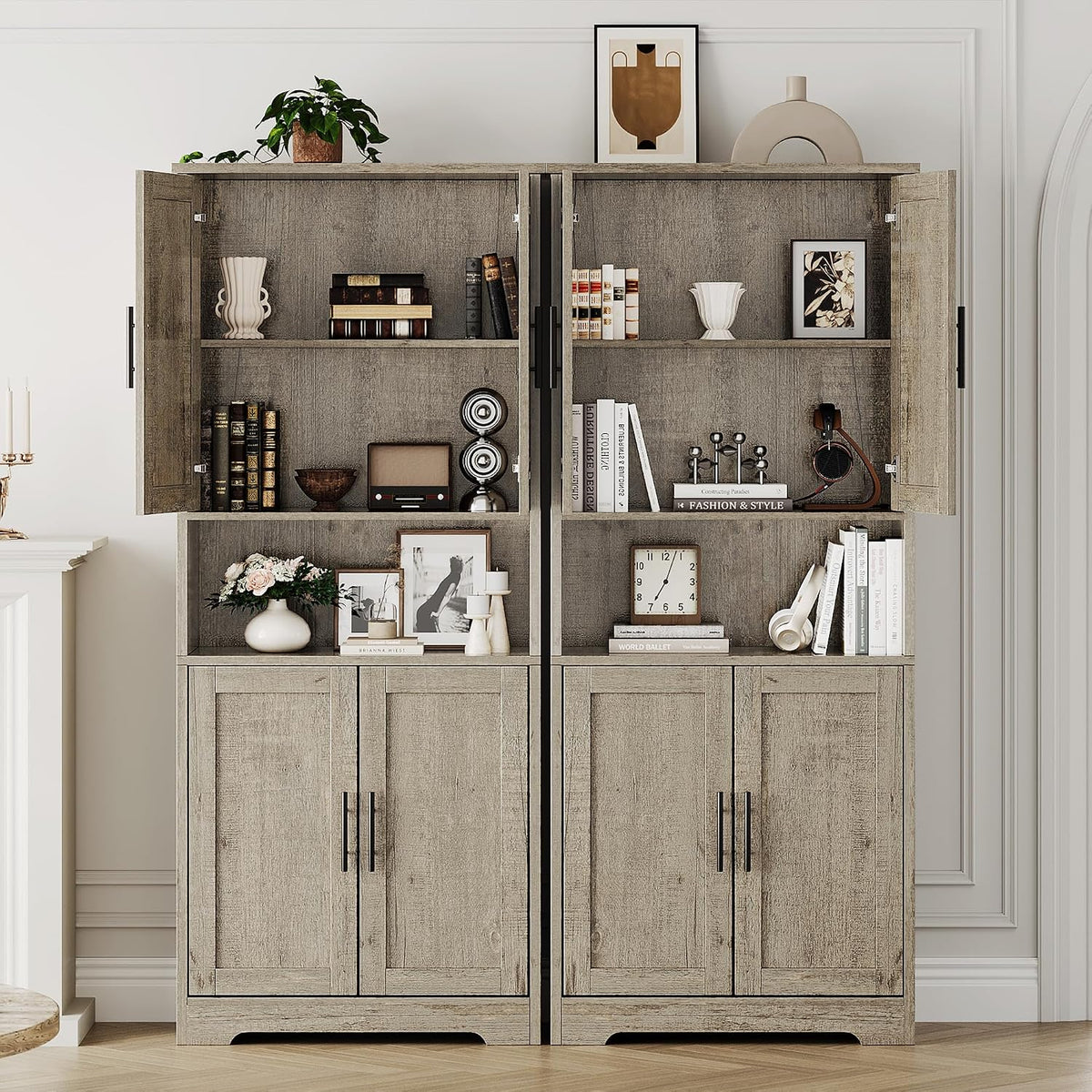 GarveeHome Tall Storage Cabinet, 70 in Kitchen Pantry Cabinet with Doors and Adjustable Shelves, Rustic Wooden Cupboard for Dining Room, Living Room,Gray