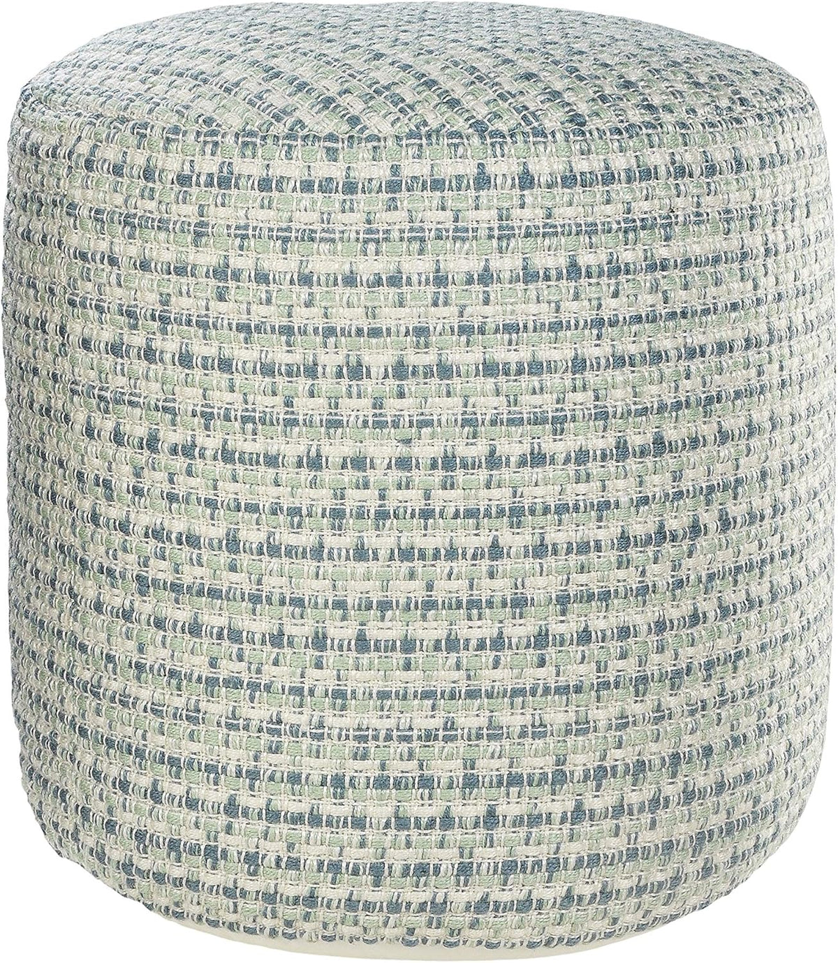 LR Home Interwoven Coastal Delight Indoor Outdoor Pouf, Blue/Green/White, 20" x 20" x 20"