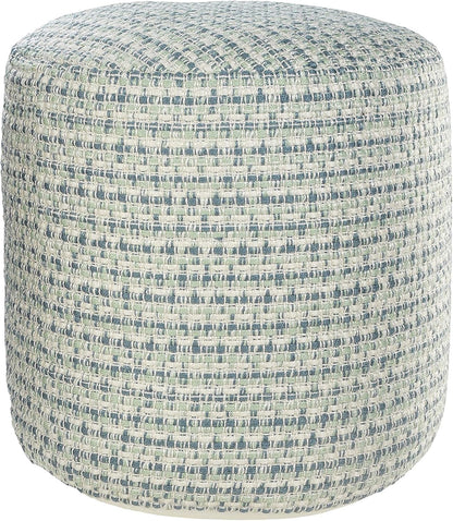 LR Home Interwoven Coastal Delight Indoor Outdoor Pouf, Blue/Green/White, 20" x 20" x 20"