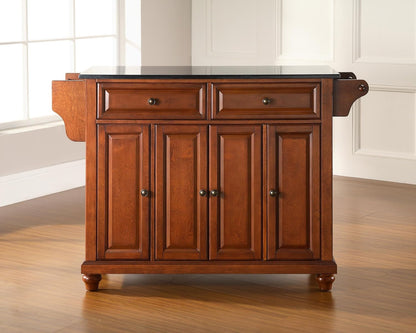 Crosley Furniture Cambridge Granite Top Rolling Kitchen Island Storage Cart, Microwave Stand, Spice Rack, Cherry