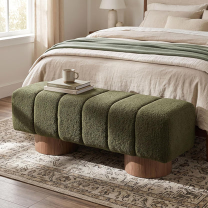 Merax 50" Green Boucle Upholstered Dining Bench Entryway Bench | No Assembly Required, End of Bed Ottoman, for Living Room Dining Room Bedroom, Floor-Friendly Feet Pads, Bear 300 LBS