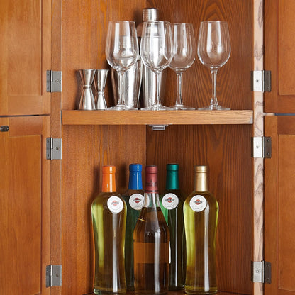 Corner Pantry Cabinet 4-Tier Oak MDF 72H 8 Doors | MDF construction, oak finish, corner pantry cabinet, 8 doors, 4 shelves, 24.4W x 12.2D x 72H
