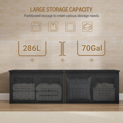 Hzuaneri 59" Rustic Storage Chest and Bench | 70 Gal | 330lb Seat | Soft-Close Hinges | Rustic Black | Shoe and Blanket Storage for Bedroom, Living Room, Entryway | SB51504X