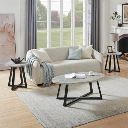 Roundhill Furniture Modern Harmony 3-Piece Wood Oval Coffee Table Set, Gray