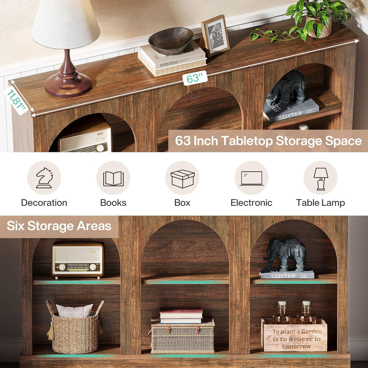 Tribesigns Farmhouse Console Table, 63-Inch Long 3 Tier Entryway Table with Storage, Wooden Rectangular Sofa Table Behind The Couch for Entrance, Hallway, Living Room, Dark Brown