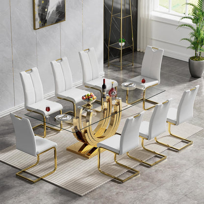 HomVent 70'' Rectangular Glass Dining Table Set Glass Dining Room Table Set for Kitchen, Kitchen Table and Chairs for 8 Table with Chairs Home Furniture