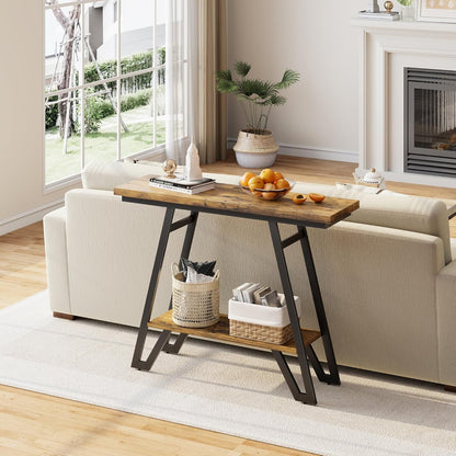 Console Table for Entryway, Space Saving Small Entryway Table with Open Shelves, Narrow Sofa Table Behind Couch for Living Room, Hallway, Easy Assembly, Wooden Top, Rustic Brown