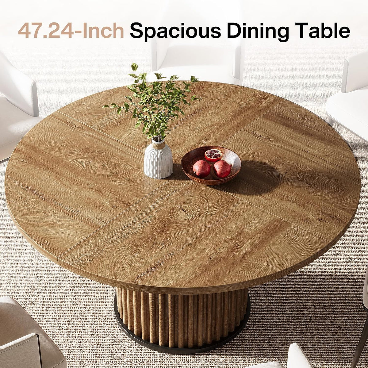 Tribesigns 47.24" Brown Round Dining Table for 4-6 People