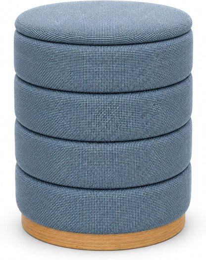Linen Storage Ottoman Round Footrest with Hidden Storage, Light Blue 16" L X16 W X 17" H