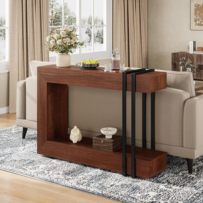 Einhomn 42.5" Console Table Behind Couch, 2-Tier Narrow Entryway Table with Storage, Wood Sofa Tables for Entrance/Hallway/Living Room/Foyer, Walnut Brown