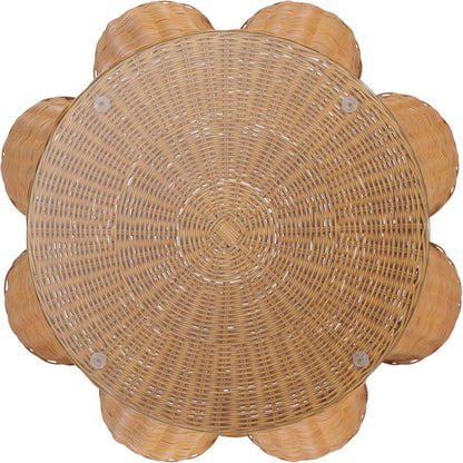 SAFAVIEH Couture Collection - Hylda Natural Rattan Accent Table, Round Shape, Glass Top Design, Fully Assembled (CWK3011A)