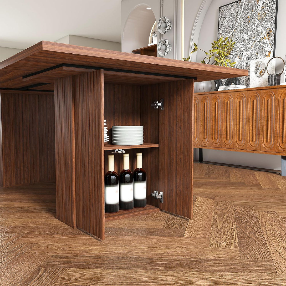 Rectangle Dining Table for 4-6, 78" Modern Dining Room Table with 2-Tier Storage Shelf Wood Rectangle Kitchen Dinner Furniture for Home, Dining Room