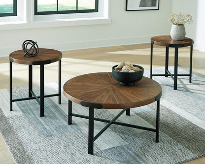 GTU Furniture Casual Acacia Wood Square 3-Piece Coffee Table Set, Cocktail Table with 2 Matching End Tables, Brown Finish for Living Room