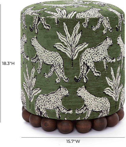 Tov Furniture Dex Olive Green Leopard Jacquard Ottoman