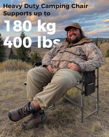 KingCamp Director Chair – Heavy Duty 400lb Capacity Camping Chair with Side Table Storage Pocket, Foldable for Big & Tall Adults, Padded Seat & Armrests, for Tailgating Sports Backyard Fishing, Red