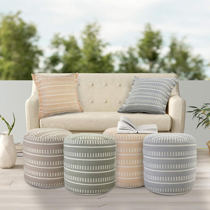 LR Home Dash and Stripe Geometric Indoor Outdoor Pouf, Green/White, 20" x 20" x 20"