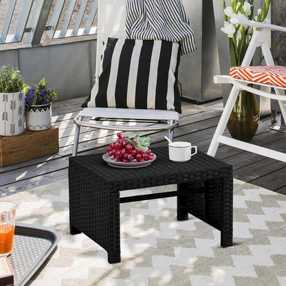 Yaheetech Wicker Ottomans, Set of 2 Footrest with Removable Cushion, 2pcs PE Rattan Side Table Additional Seating Multipurpose Outdoor Furniture for Patio, Backyard, Black/Gray