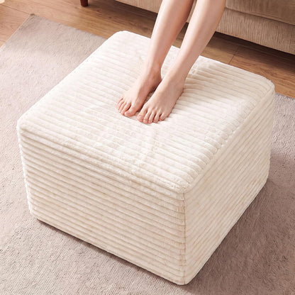 23in Square Pouf Ottoman, Large Corduroy Ottoman Foot Rest with Solid High-Density Foam, Removable Washable Cover, Soft Floor Foot Stool for Living Room, Bedroom, Beige