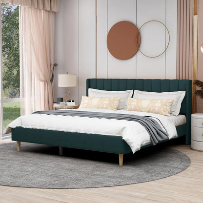AGARTT Upholstered Platform Bed Frame King Size, Ink Green Velvet