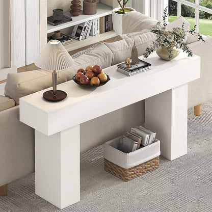 63 Inch Long Console Table for Entryway, Farmhouse Wood Rectangular Sofa Table Behind Couch Table, Narrow Entryway Table for Living Room, Entrance, Hallway, Foyer, Easy Assembly (Classic White)