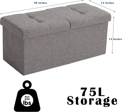 Storage Ottoman Bench Foldable Seat Footrest Shoe Bench End of Bed Storage with Flipping Lid, 75L Storage Space, 30 inches Velvet Cream
