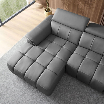 KEIKI 113" L-Shaped Genuine Leather Wall-Hugger Reclining Sofa with Left Chaise, Adjustable Backrest & Footrest, Modern Electric Control 3-Seater Couch with USB, for Living Room, Dark Grey