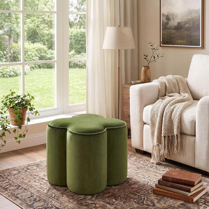 Olive Green Velvet Ottoman Set of 2, Modern Small Vanity Stool | Multi-Functional Ottoman Stool, Footrest for Couch, Flower Footstool for Makeup Room, Entryway and Living Room