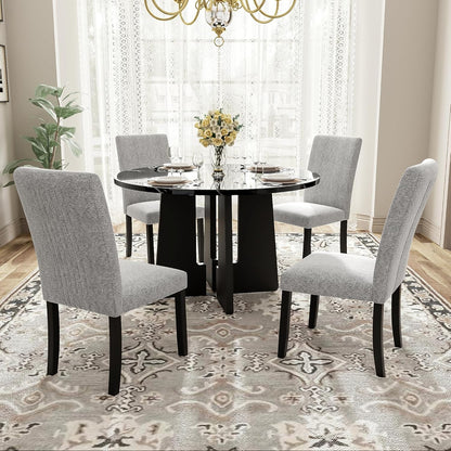 5-Piece Round Dining Table Set, 43-Inch Modern Dining Table and 4 Upholstered Chairs for Dining Room, Kitchen Room, Living Room (Grey Chairs and Black Table)