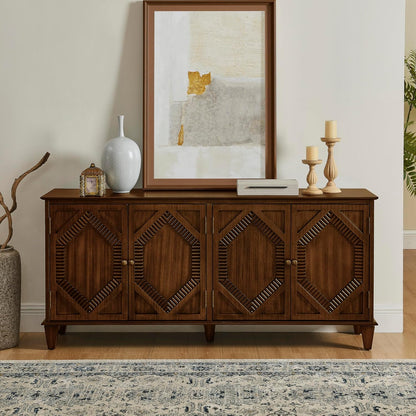 KEIKI 65.2" Mid Century Modern Sideboard Buffet Cabinet with Storage, Walnut Credenza Console Table with Adjustable Shelf, Farmhouse Coffee Bar Wine Cabinet for Living Room, Entryway, Kitchen, Walnut