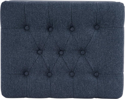 Spatial Order 24" Button Tufted Storage Ottoman - Blue Woven Fabric