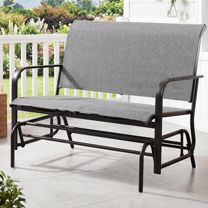 Shintenchi 2-Person Outdoor Glider Bench with Breathable Fabric, Steel Frame Patio Swing Chair, Ergonomic Design Metal Rocking Bench Loveseat for Patio, Backyard, Poolside, Gray