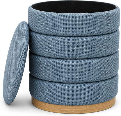 Linen Storage Ottoman Round Footrest with Hidden Storage, Light Blue 16" L X16 W X 17" H