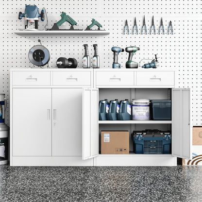 Metal Storage Cabinets with Drawer, 36" H Lockable Storage Cabinet with Doors and Adjustable Shelves, Small White Steel File Cabinet for Home, Office, Warehouse, School, Assembly Required