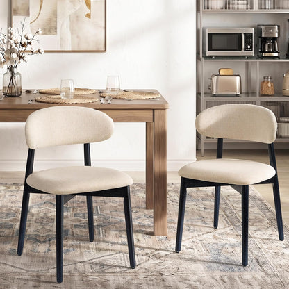 Wooden Dining Chairs Set of 4, Modern Farmhouse Fabric Upholstered Kitchen Chairs with Curve Back, Mid-Century Dining Room Chairs for Living Room Kitchen Vanity Restaurant Cafe with Black Legs, Beige