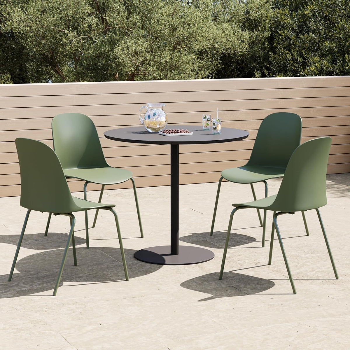 KISLOT Dining Chairs Set of 4, Plastic Outdoor Dining Room Chairs with Metal Legs, PP Anti-UV Stackable Patio Chairs with Ergonomic Back for Kitchen Swimming Pool, Easy Assembly, Green