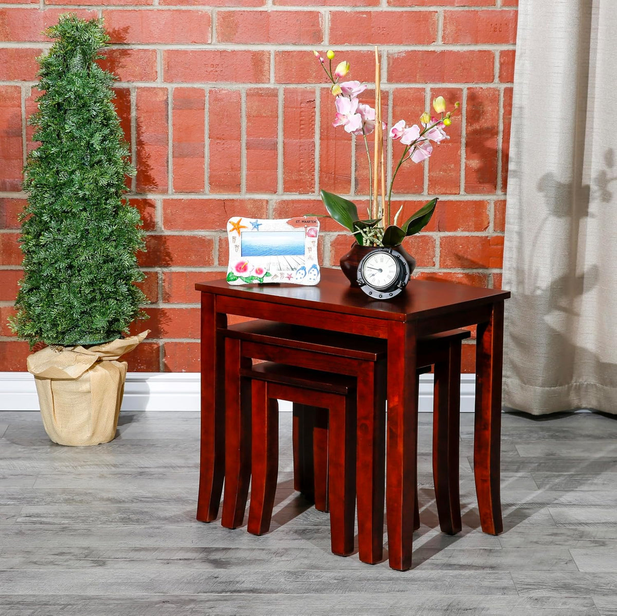 Cherry Finish Nesting Table Set, 3 Pieces, Compact and Functional, Great for Small Spaces, Modern and Classic Style, Durable Construction, Easy to Move and Store