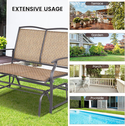 GIANTEX Patio Glider Benches for Outside, Swing Glider Chair w/Steel Frame | 400 LBS Capacity, Patio Swing Rocker, 2-Person Loveseat for Backyard, Poolside, Lawn, Balcony, Porch Glider Bench(Brown)