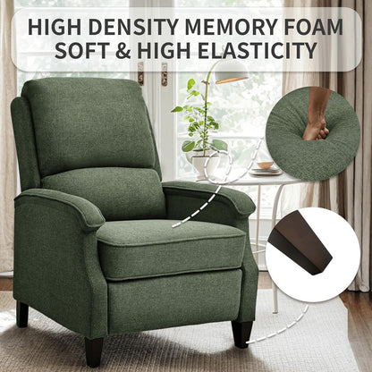 VKNOW Recliner Chair, Fabric Recliner with Soft Armrest, Home Theater Seating with Adjustable Push Back and Lumbar Support, Single Sofa for Adults, Lounge Chair for Living Room, Bedroom（Green）
